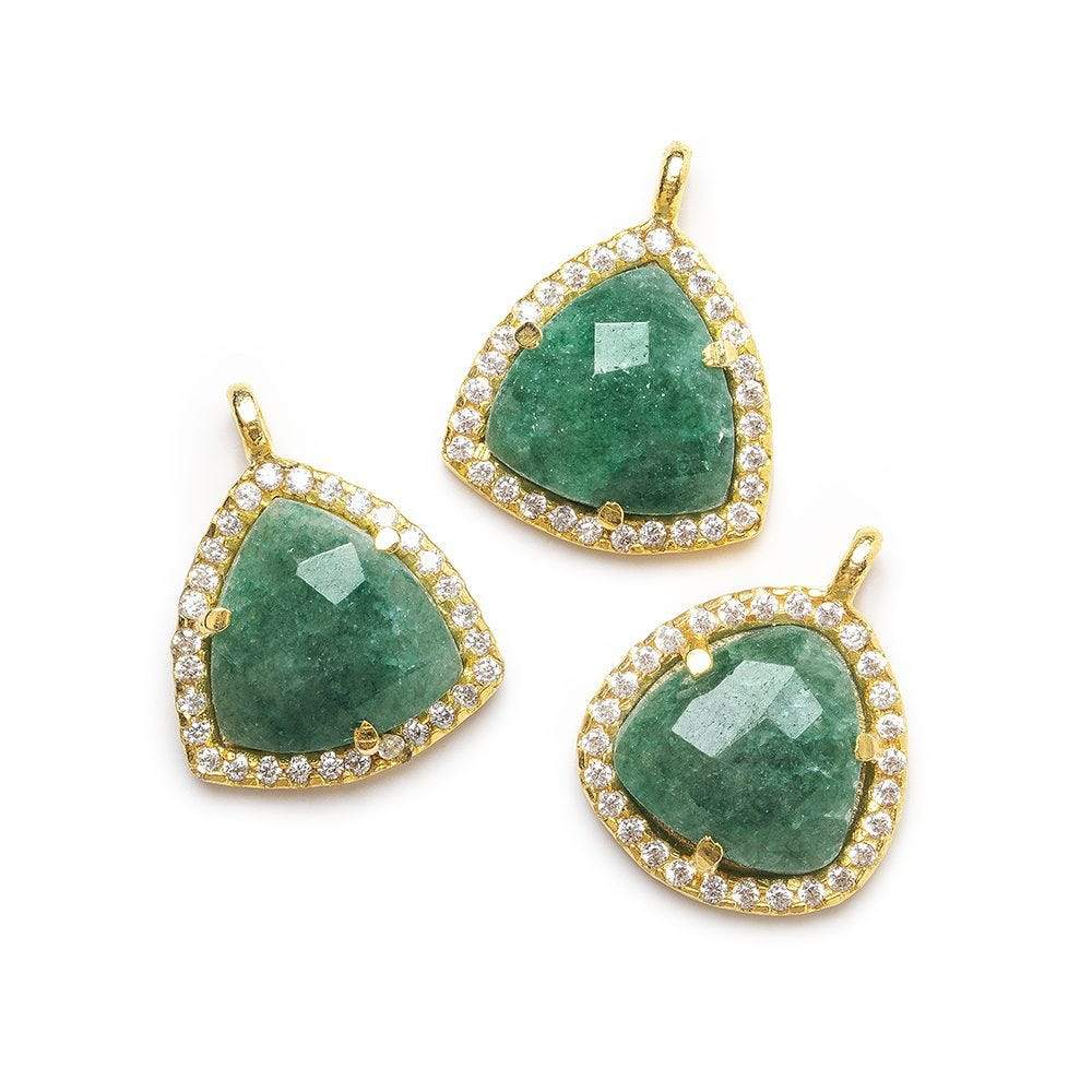 13.5mm Vermeil Bezel White CZ and Green Aventurine Triangle Pendant 1 piece