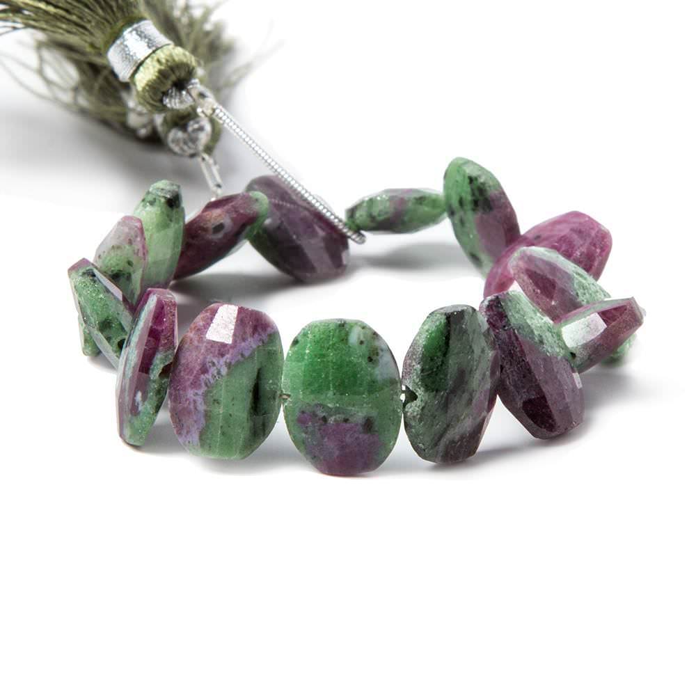 13.5x11x5mm Ruby in Zoisite Side Drilled Faceted Cushion 6 in. 15 beads