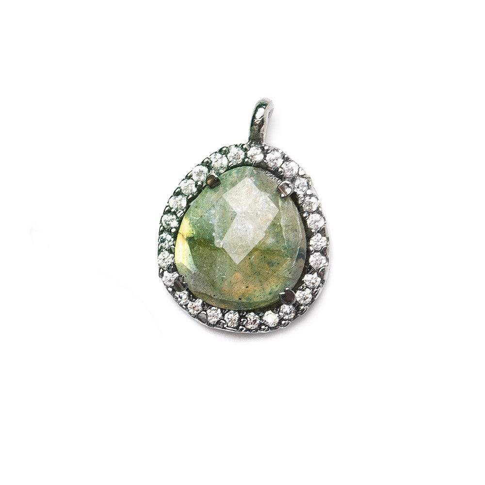 13.5x12mm Black Gold Bezeled White CZ and Labradorite Nugget Pendant 1 piece