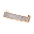 40x8mm Gold Leaf Edged Light Smoky Quartz Drusy East West Bar Connector 1 piece