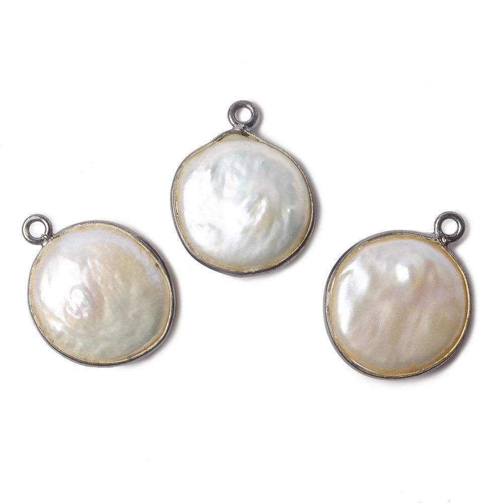 13mm Black Gold Bezel Cream Coin Pearl Pendant 1 piece