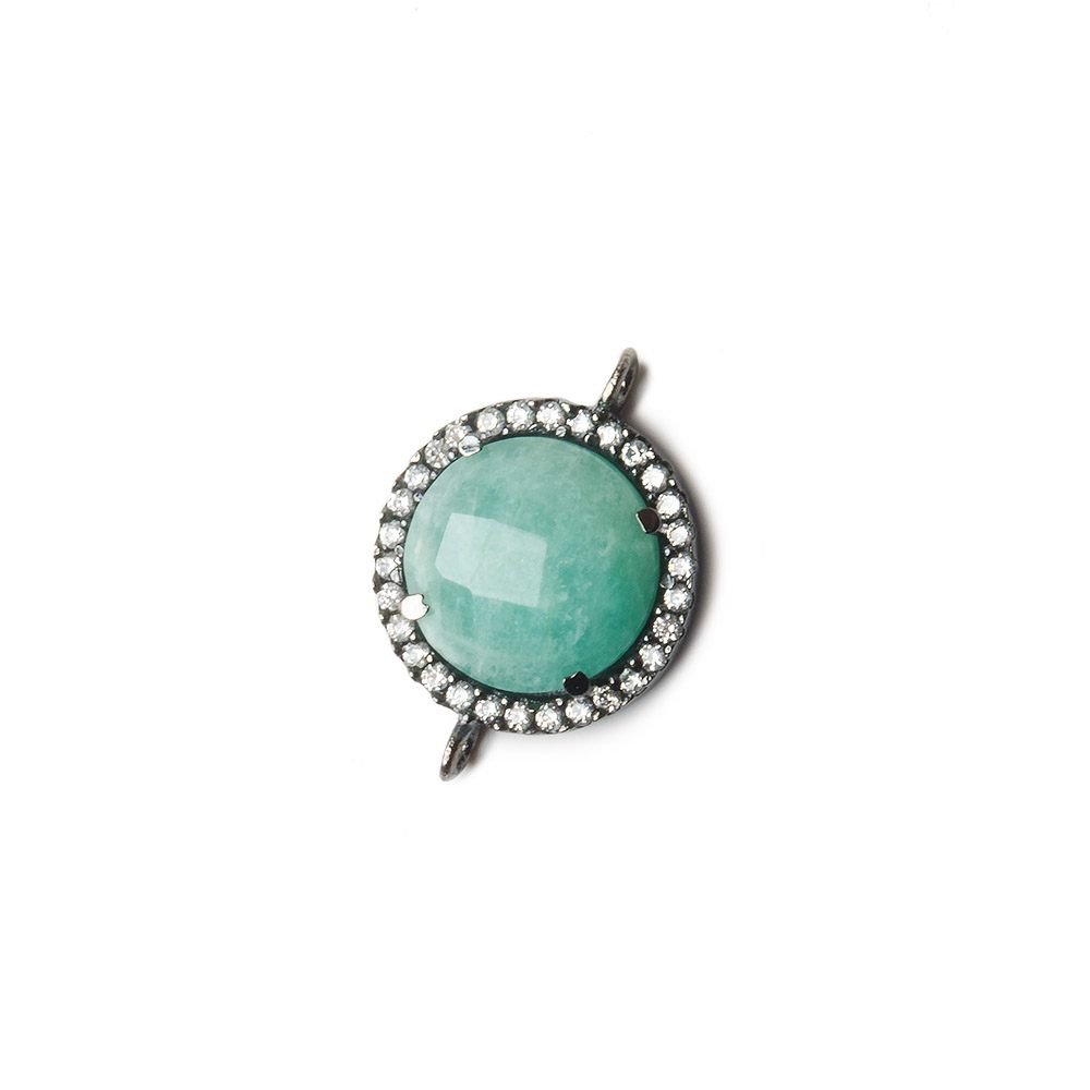 13mm Black Gold Bezel White CZ and Amazonite Coin Connector 1 focal bead