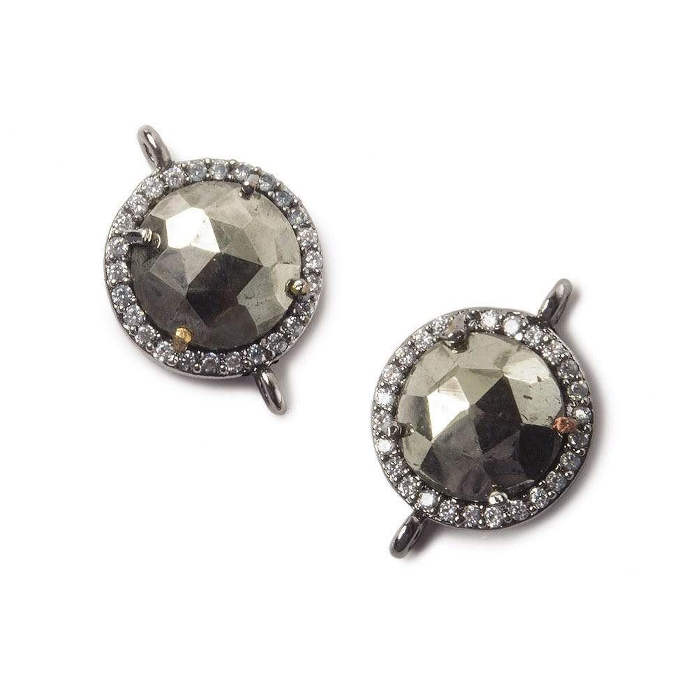 13mm Black Gold Bezel White CZ and Pyrite Coin Connector 1 focal bead