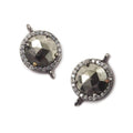 13mm Black Gold Bezel White CZ and Pyrite Coin Connector 1 focal bead