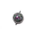 13mm Black Gold Bezel White CZ and Ruby in Zoisite Coin Connector 1 focal bead