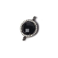 13mm Black Gold Bezeled White CZ and Black Chalcedony Coin Connector 1 piece