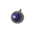 13mm Black Gold Bezeled White CZ and Lapis Lazuli Coin Pendant 1 piece