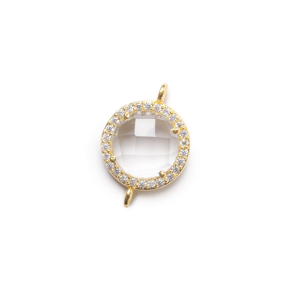 13mm Vermeil Bezel White CZ and Crystal Quartz Coin Connector 1 focal bead