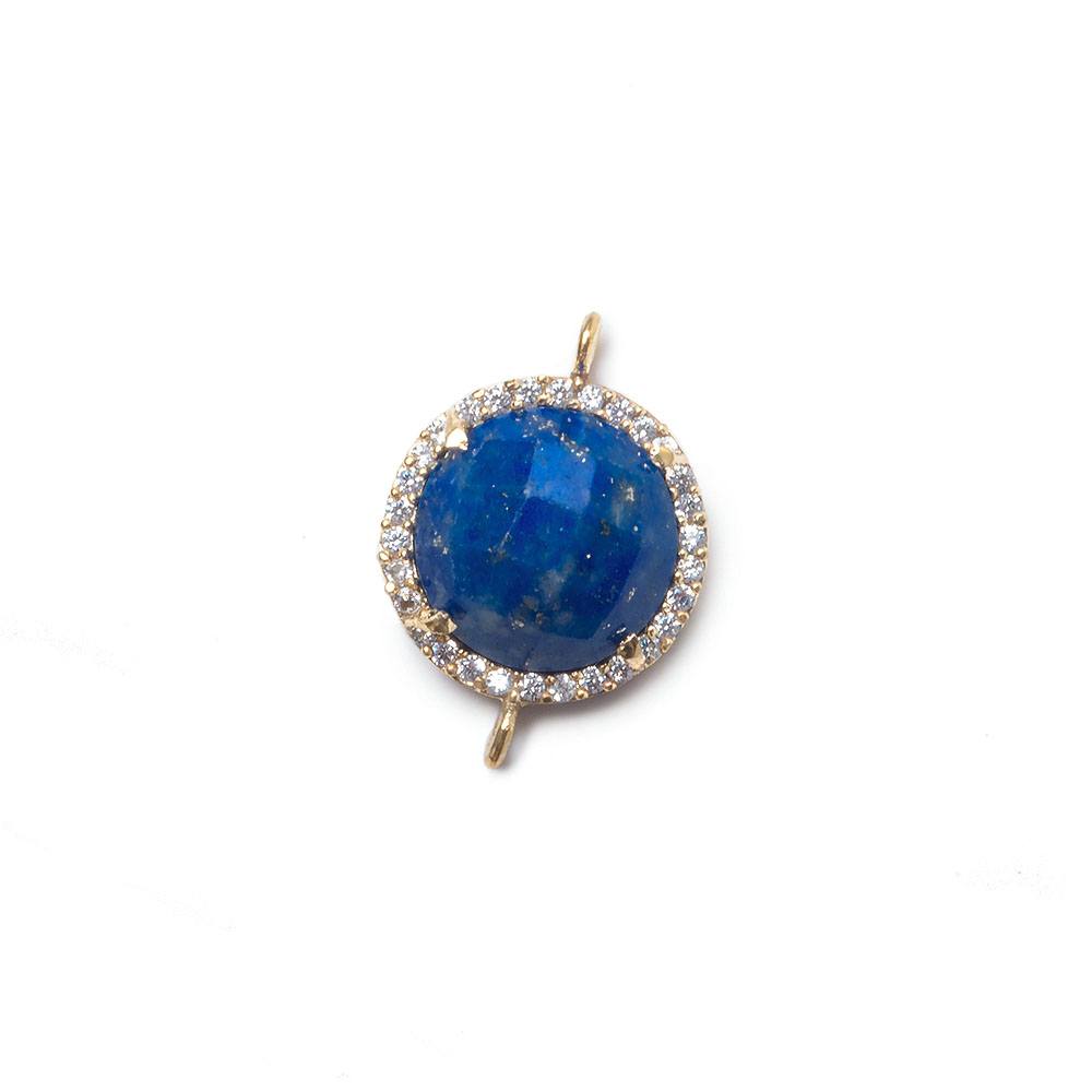 13mm Vermeil Bezel White CZ and Lapis Lazuli Coin Connector 1 focal bead