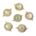 13mm Gold Bezeled White CZ and Prehnite Coin Connector 1 piece