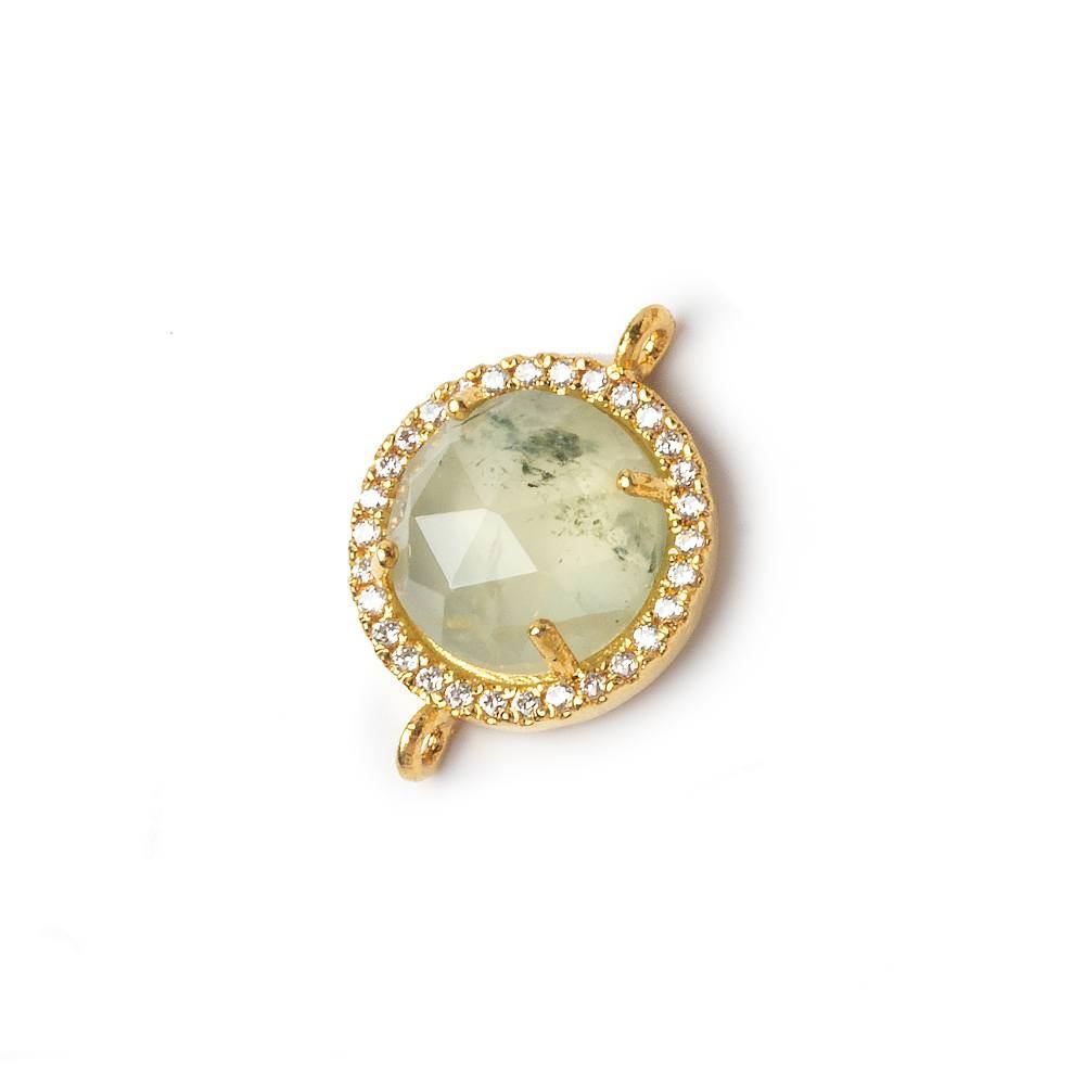 13mm Gold Bezeled White CZ and Prehnite Coin Connector 1 piece