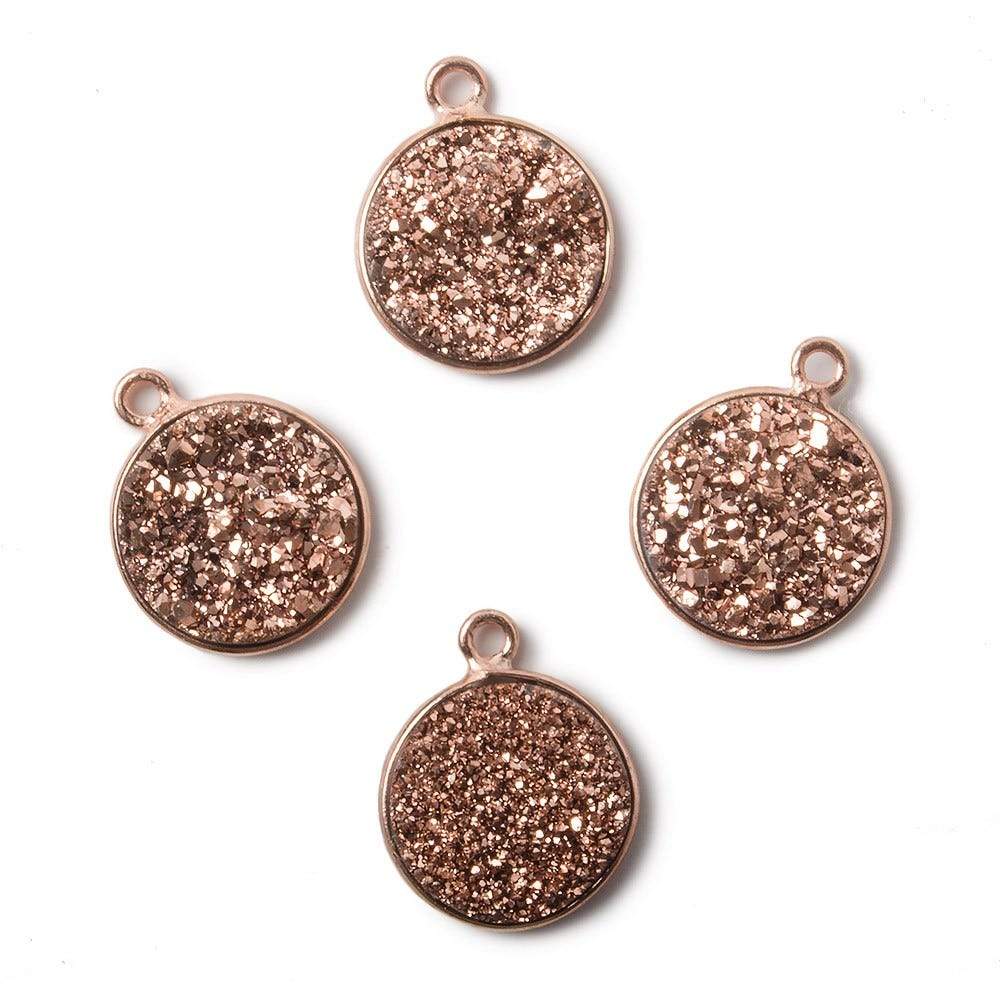 13mm Rose Gold Bezel Metallic Rose Drusy Coin Pendant  1 piece