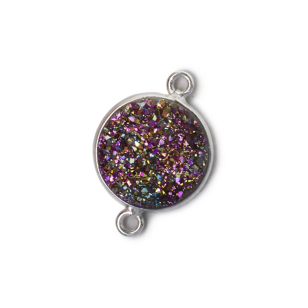 13mm Silver .925 Bezel Mystic Peacock Drusy Drusy Coin Connector 1 piece
