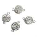 13mm Silver Bezel Metallic Silver Drusy Coin 2 ring Connector 1 piece