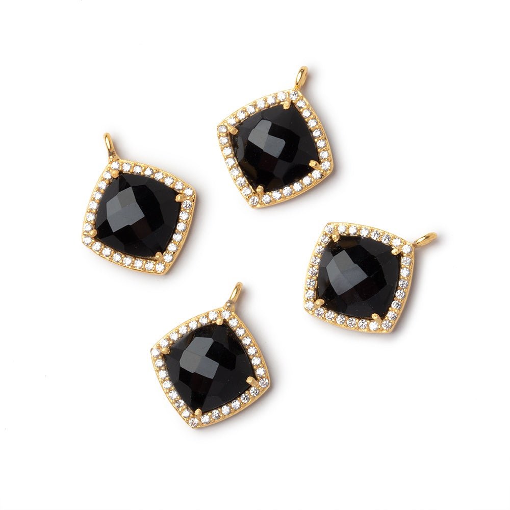 13mm Vermeil CZ Bezel Black Chalcedony Cushion Pendant 1 piece