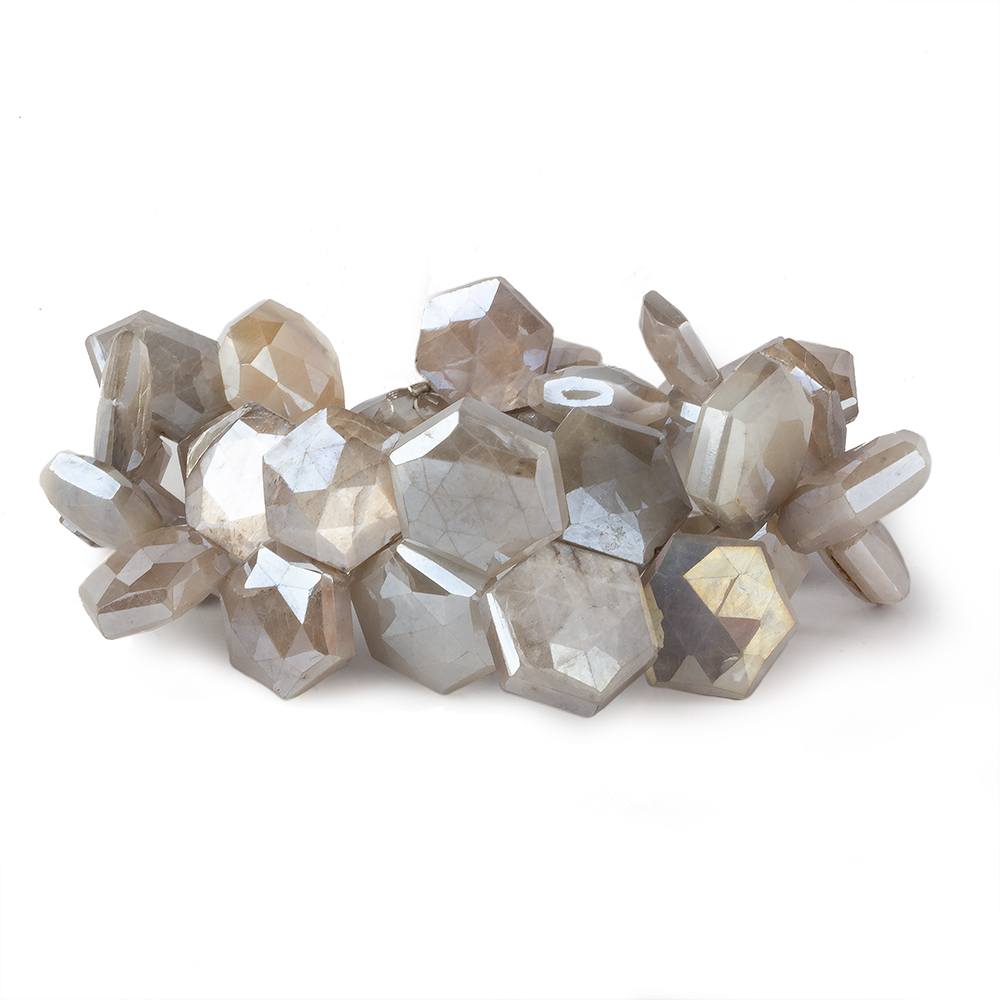 13x13-16x16mm Mystic Platinum Grey Brown Moonstone Faceted Hexagonals 8 inch 32 pcs