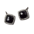 13x13mm Black Gold Bezeled White CZ and Black Chalcedony Pillow Pendant 1 piece