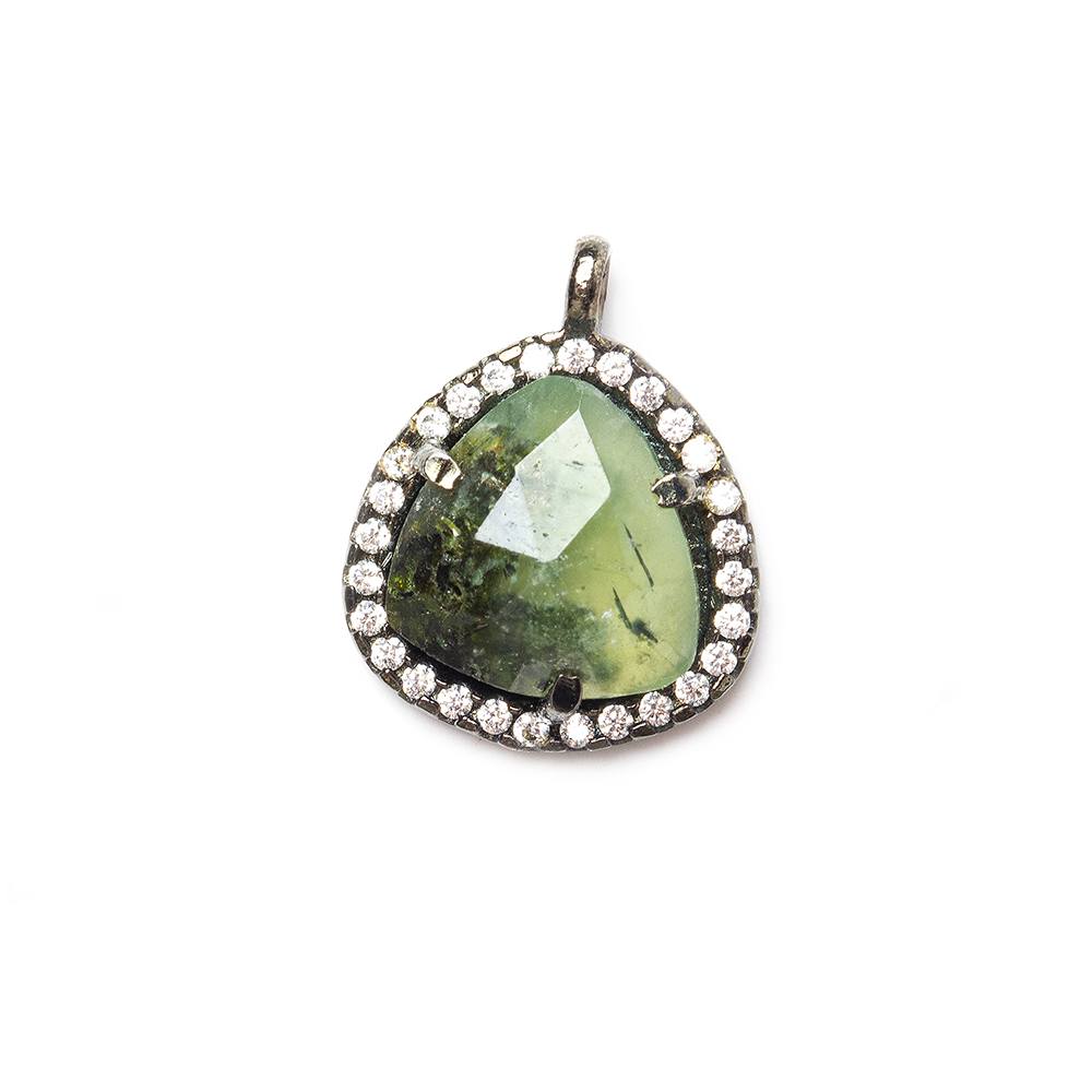 13x13mm Black Gold Bezeled White CZ and Prehnite Heart Pendant 1 piece