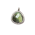 13x13mm Black Gold Bezeled White CZ and Prehnite Heart Pendant 1 piece