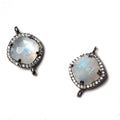 13x13mm Black Gold Bezeled White CZ and Rainbow Moonstone Pillow Connector 1 piece