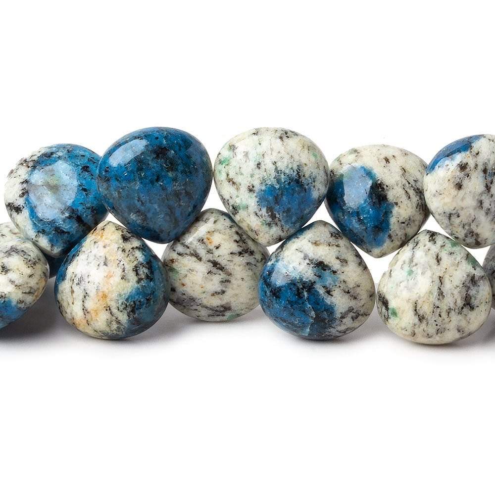 13x13mm K2 Azurite Granite "K2 Jasper" plain heart beads 8 inch 35 pieces