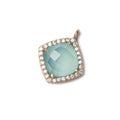 13x13mm Rose Gold Bezeled White CZ and Aqua Chalcedony Pillow Pendant 1 piece