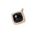 13x13mm Rose Gold Bezeled White CZ and Black Chalcedony Pillow Pendant 1 piece