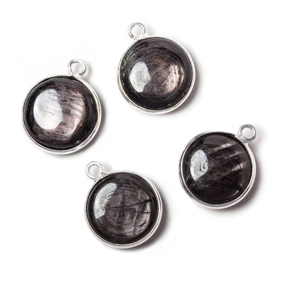 13x13mm Silver Bezeled Hypersthene plain coin Pendant 1 piece