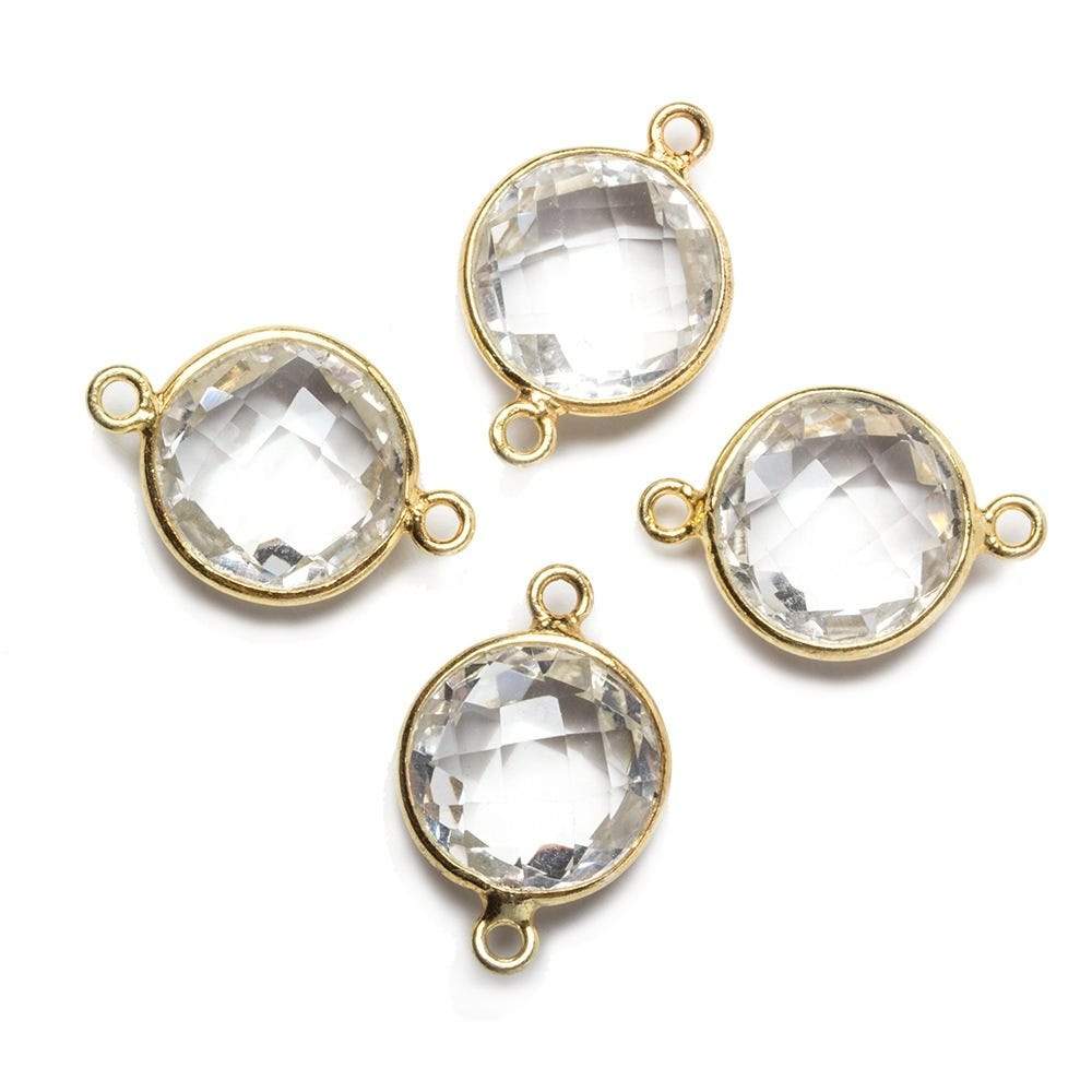 13x13mm Vermeil Bezeled Crystal Quartz faceted coin Connector 1 piece