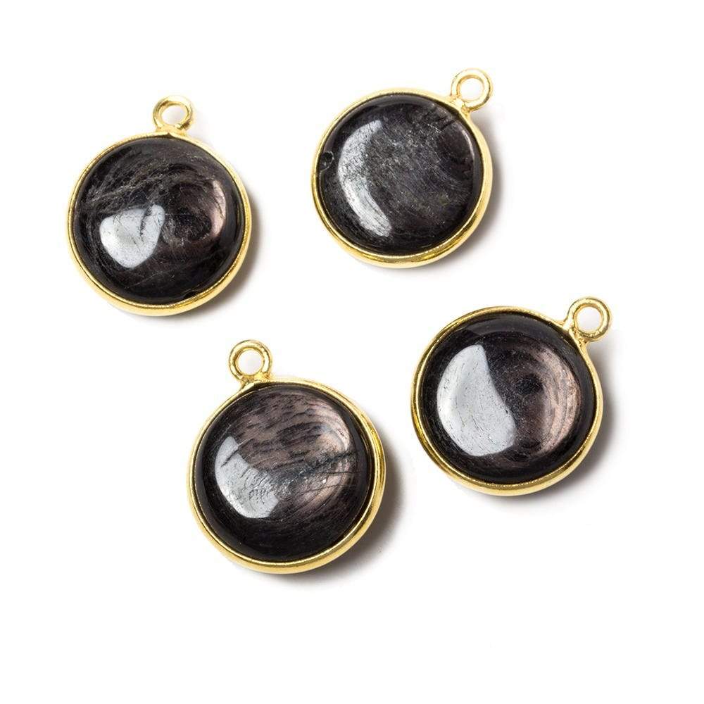 13x13mm Vermeil Bezeled Hypersthene plain coin Pendant 1 piece