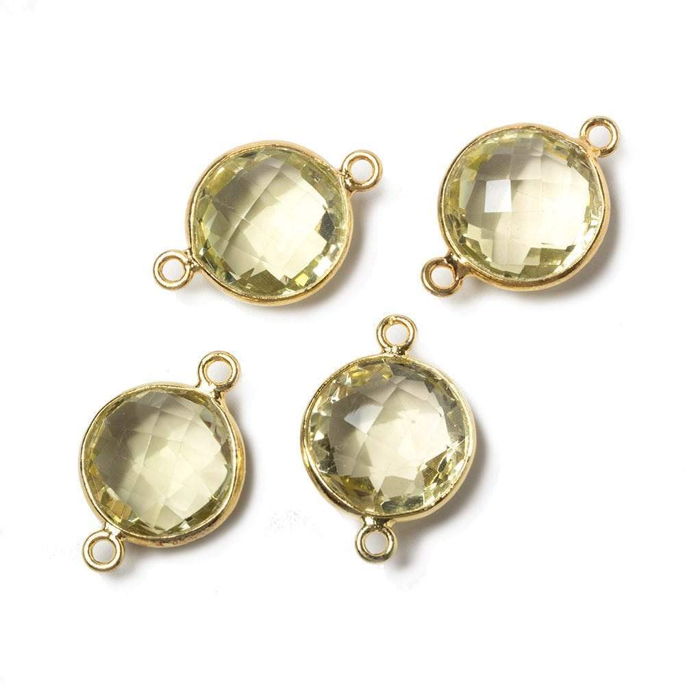 13x13mm Vermeil Bezeled Lemon Quartz faceted coin Connector 1 piece