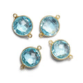 13x13mm Vermeil Bezeled Sky Blue Topaz faceted coin Connector 1 piece