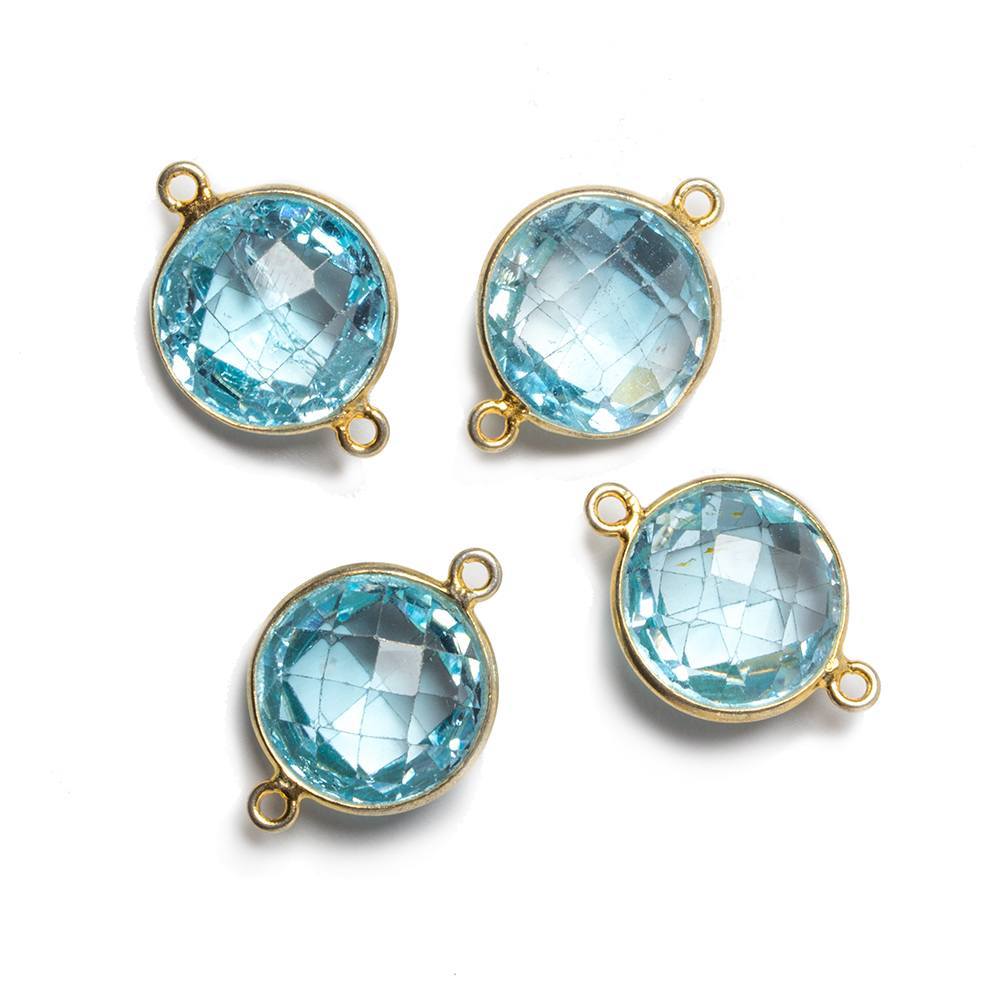 13x13mm Vermeil Bezeled Sky Blue Topaz faceted coin Connector 1 piece