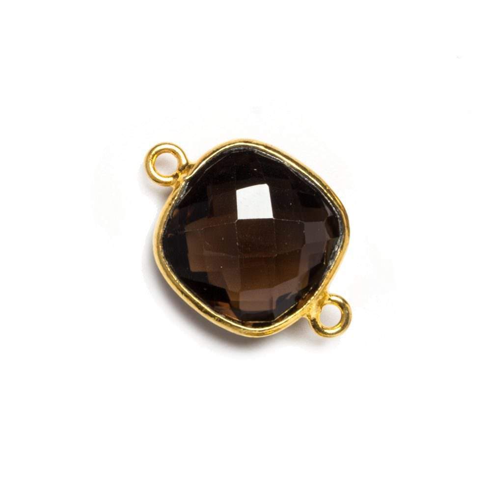 13x13mm Vermeil Bezeled Smoky Quartz faceted pillow Connector 1 piece