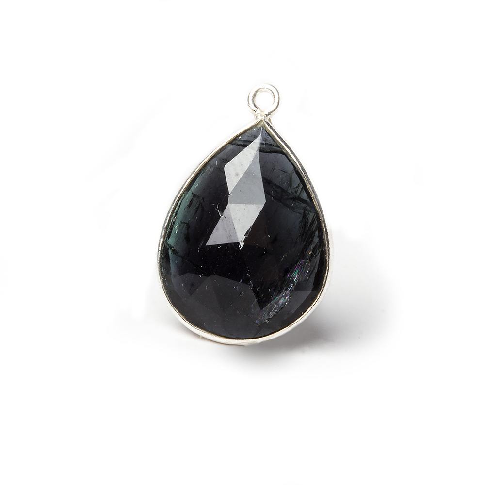 13x20mm Silver Bezel Indicolite Tourmaline Pear Pendant 1 Piece