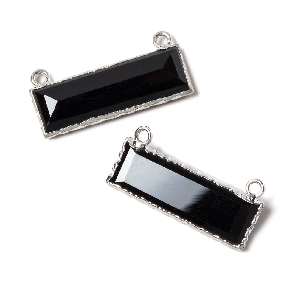 13x30mm Silver Leafed Black Chalcedony Faceted Bar Connector 1 piece