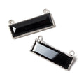 13x30mm Silver Leafed Black Chalcedony Faceted Bar Connector 1 piece