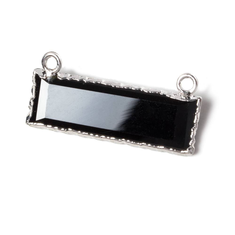 13x30mm Silver Leafed Black Chalcedony Faceted Bar Connector 1 piece
