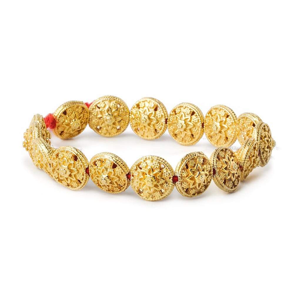13x8.5mm 22kt Gold Plated Copper Bead Floral Disc 8 inch 16 pieces