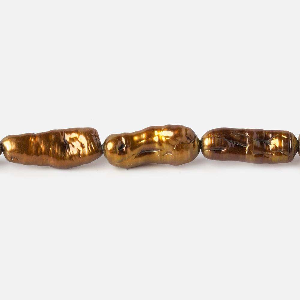 14-16mm Bronze Straight Drill Biwa Freshwater Pearl Beads 16 inch 25 pcs