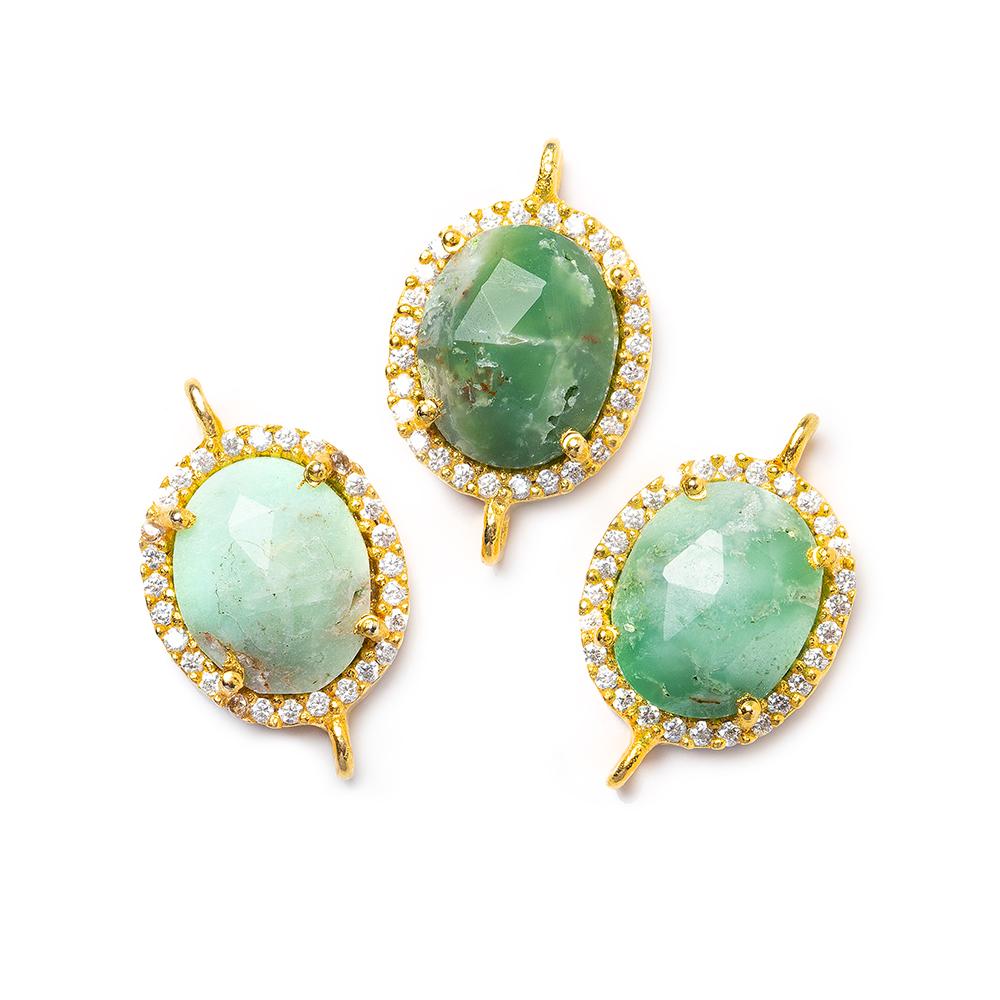 14.5x13mm Vermeil Bezel White CZ & Chrysoprase Oval Connector 1 piece