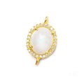 14.5x13mm Vermeil Bezel White CZ & Rainbow Moonstone Oval Connector 1 piece