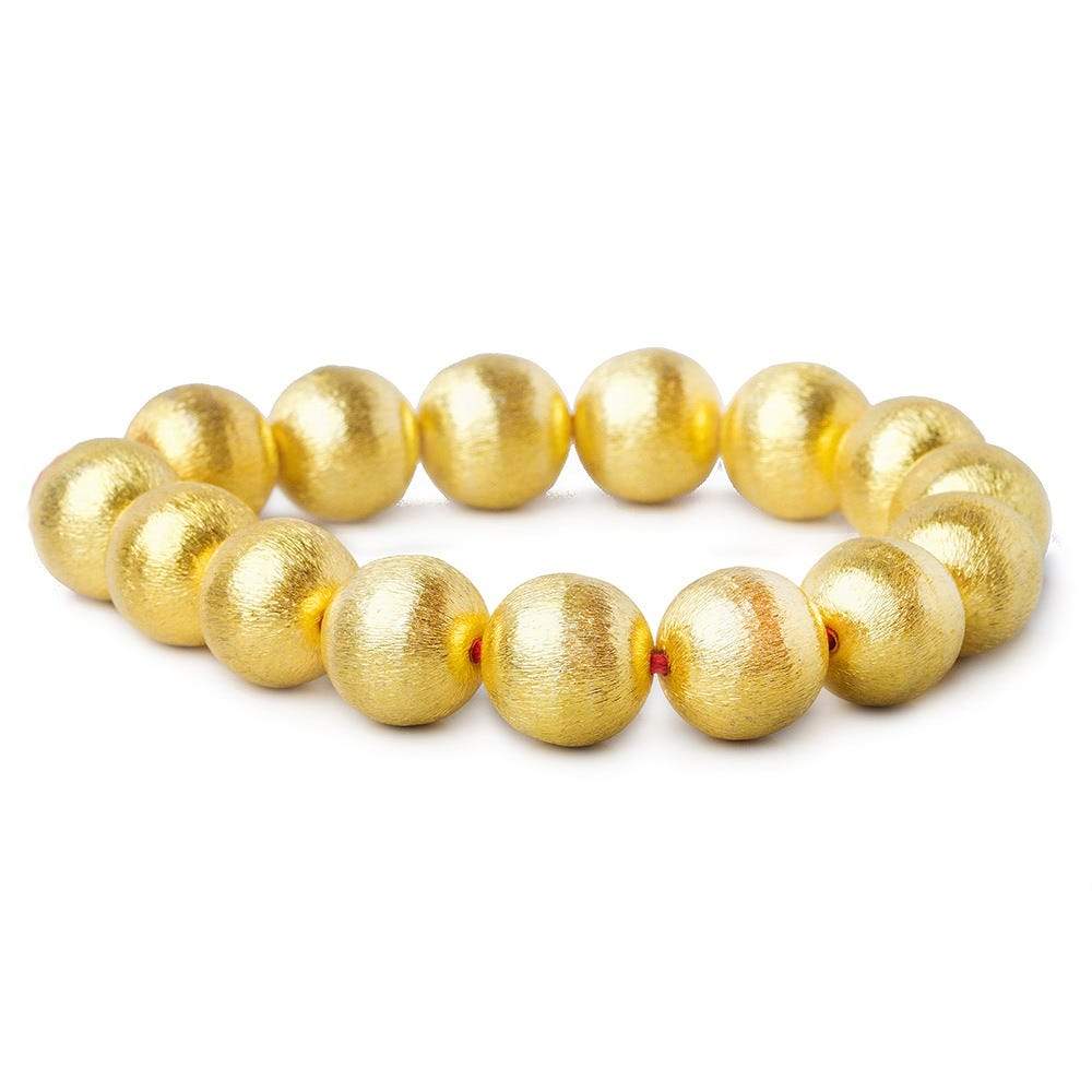14mm 22kt Gold Plated Copper Brushed Round Bead 8 inch 15 pieces