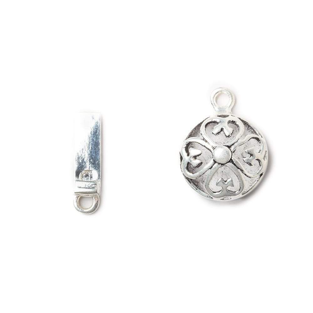14mm Antiqued Sterling Silver plated Box Clasp Filigree Flower 1 piece