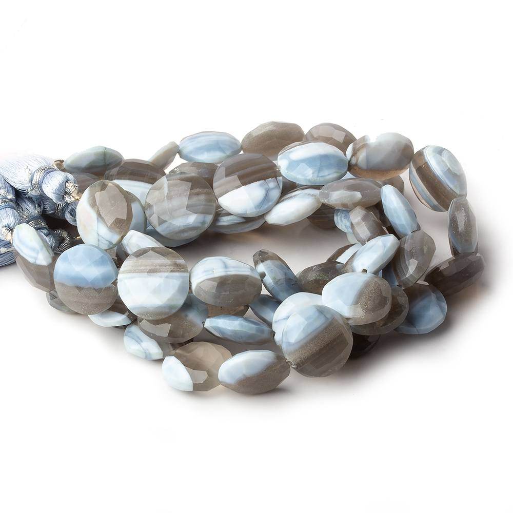 14mm Banded Owyhee Natural Blue Opal faceted coin beads 8 inch 14 pieces