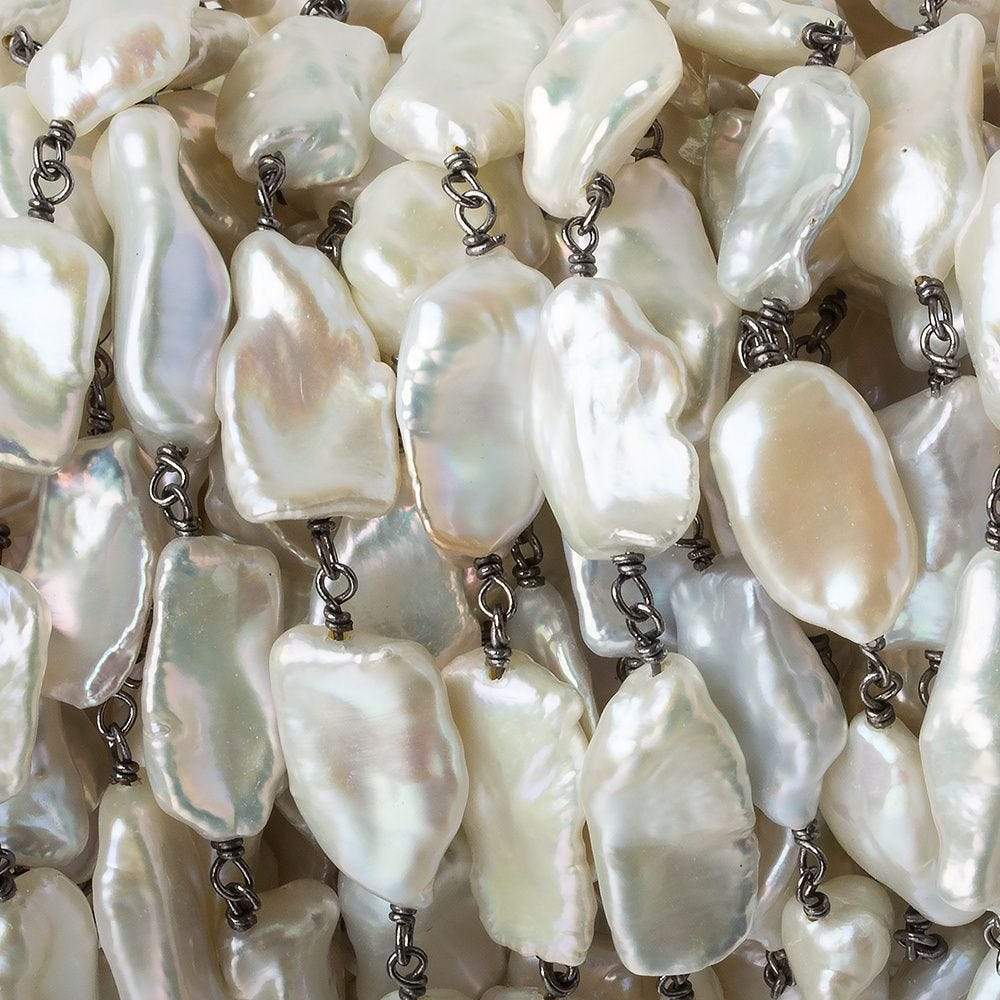 14x10-18x11mm Off White Keshi Pearl Black Gold .925 Silver Chain