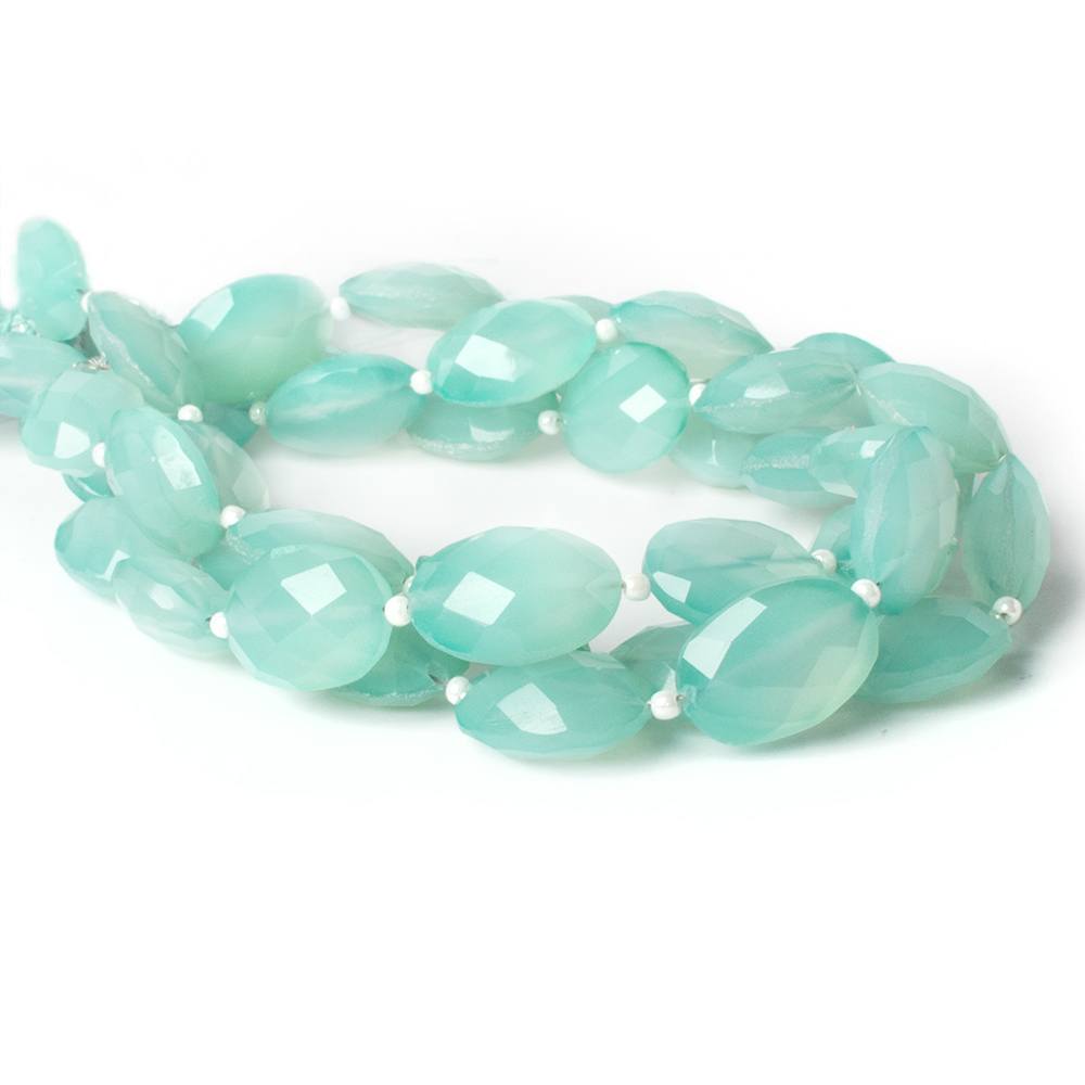 14x10mm Sea Blue Chalcedony straight drilled faceted oval beads 8 inch 14 pieces A
