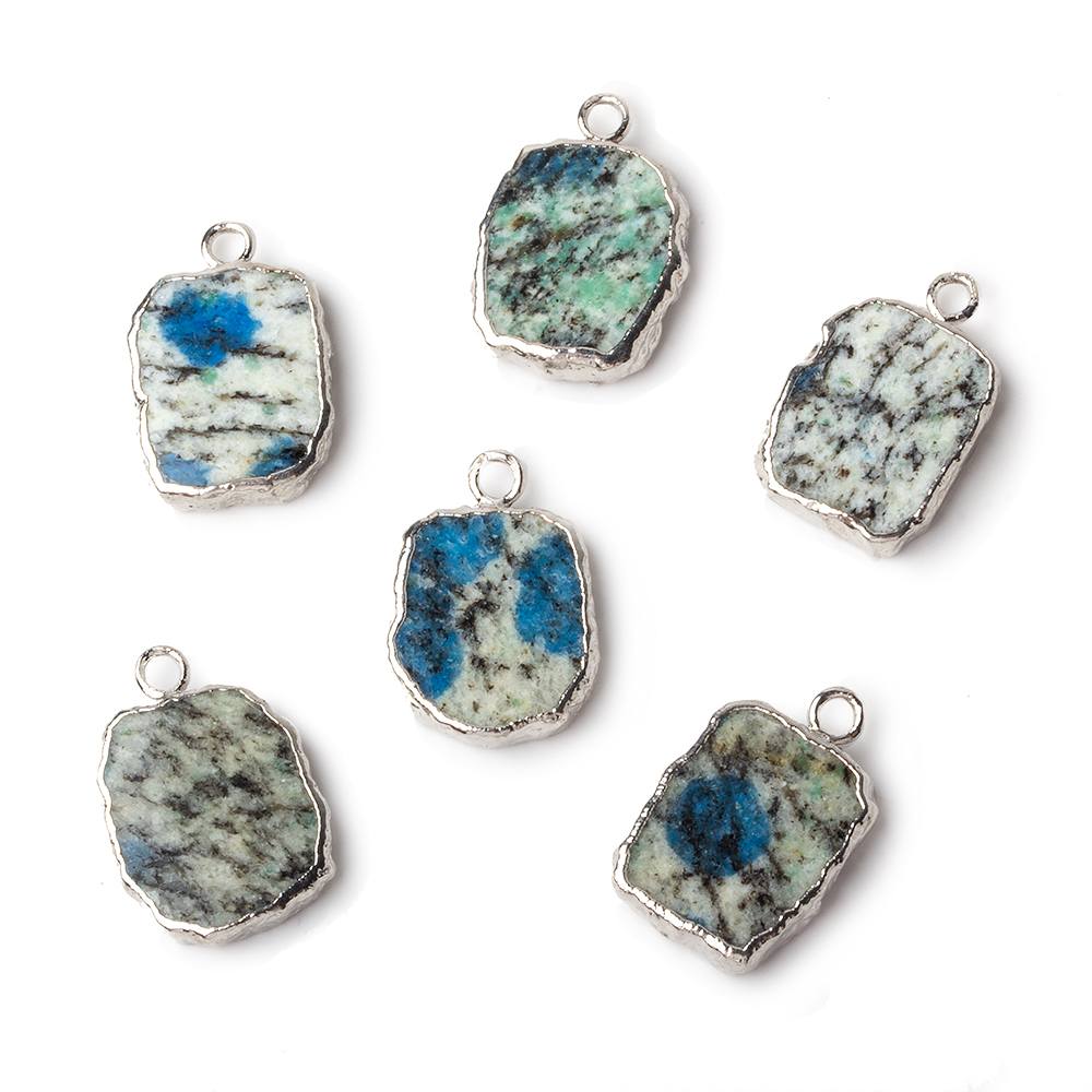 14x12mm Silver leafed K2 Azurite Granite "K2 Jasper" Slice Pendant 1 piece