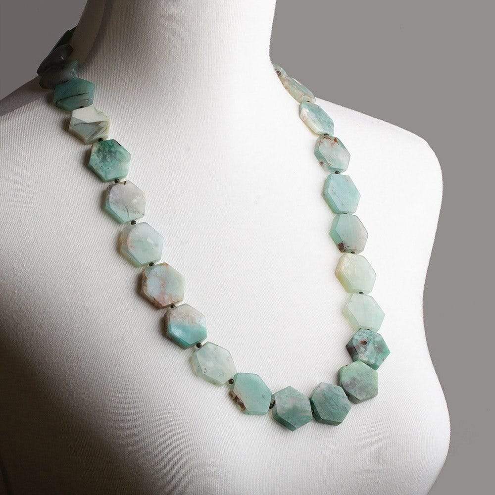 24x21mm Aqua Green Chalcedony Plain Hexagon 26 inch 29 Beads AAA