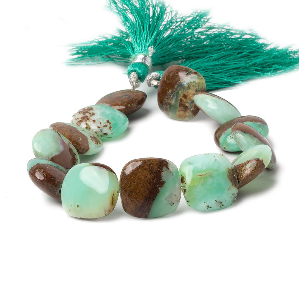 14x14mm Chrysoprase & Matrix plain pillow beads 7.5 inch 13 pieces